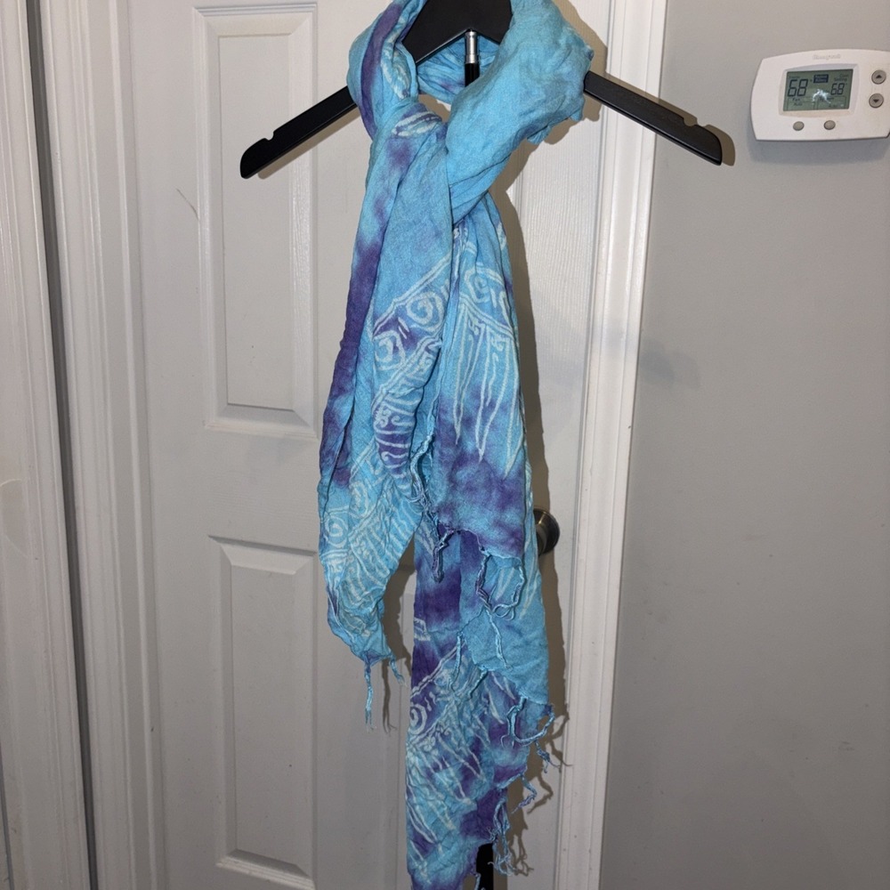 Vintage Sarong 90s Hand dyed Beach Wrap Boho Starfish Ocean Motif Minor Flaws